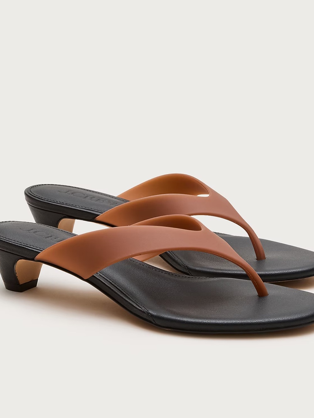 J. Crew Tan and Black Low-Heel Thong Sandals